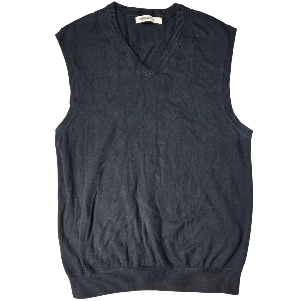Old Navy Mens V Neck Sleeveless Sweater Vest Black Size L Knit Ribbed Trim